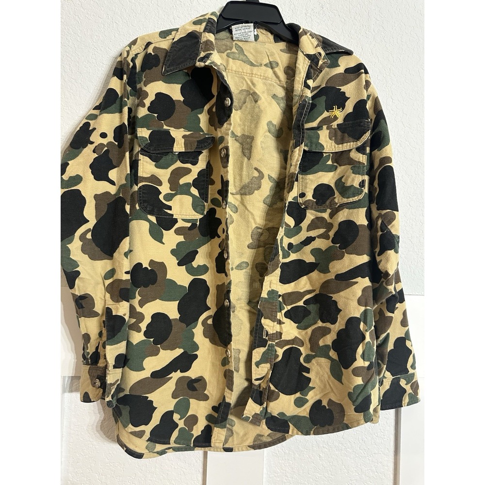 Vintage Prentiss Chamois Flannel Shirt Mens Medium Duck Camo Hunting Made in USA